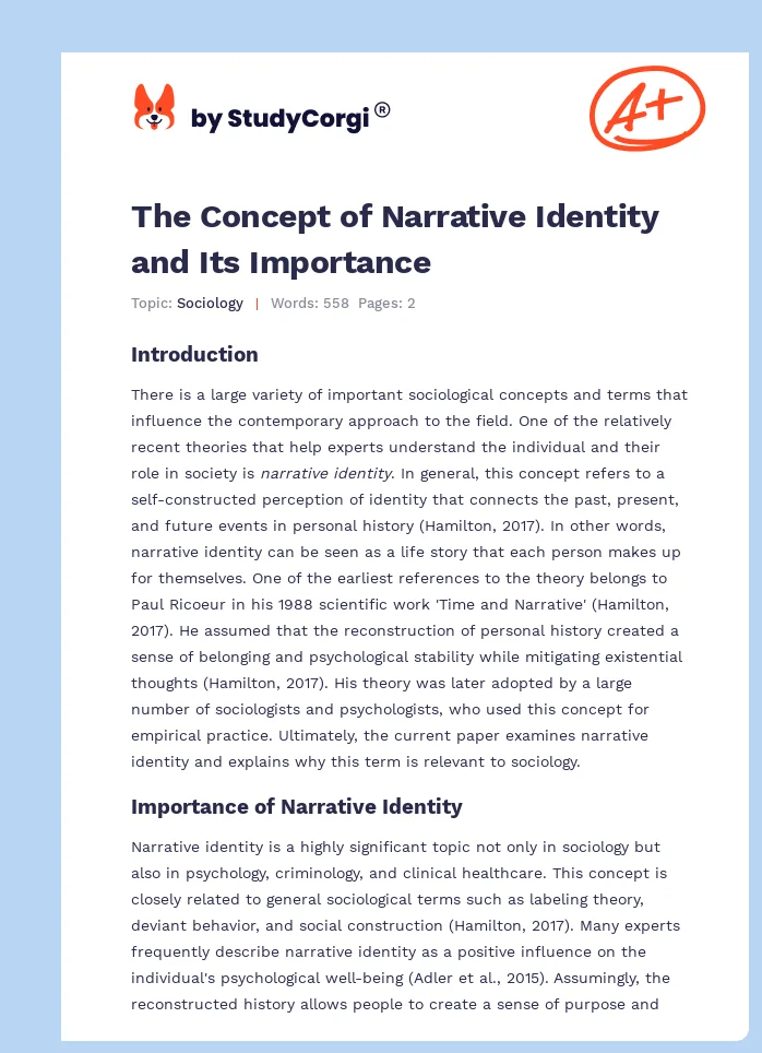 The Concept of Narrative Identity and Its Importance. Page 1