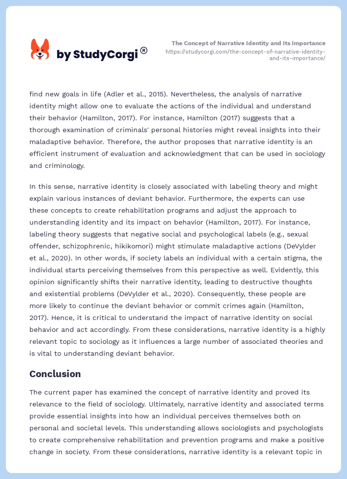 The Concept of Narrative Identity and Its Importance. Page 2