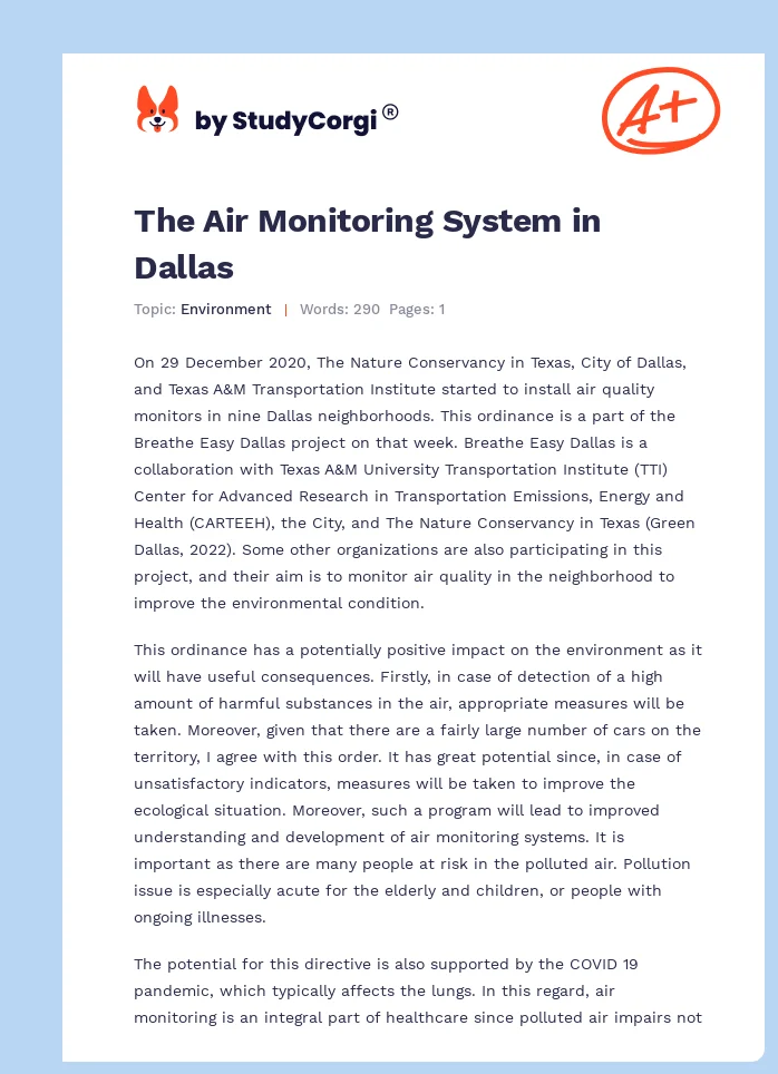 The Air Monitoring System in Dallas. Page 1