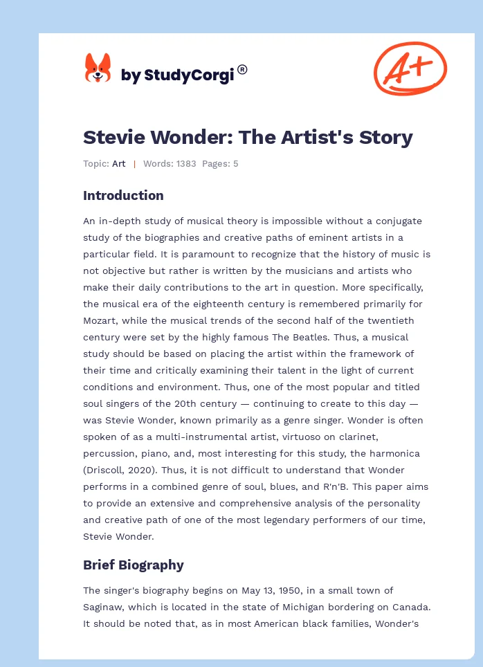 Stevie Wonder: The Artist's Story. Page 1