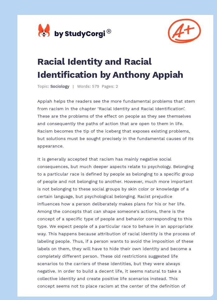 Racial Identity and Racial Identification by Anthony Appiah. Page 1