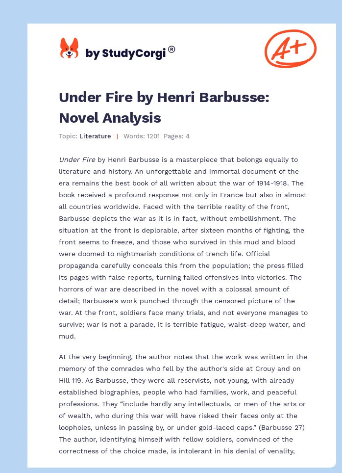 Under Fire by Henri Barbusse: Novel Analysis. Page 1