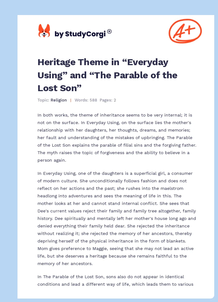 Heritage Theme in “Everyday Using” and “The Parable of the Lost Son”. Page 1