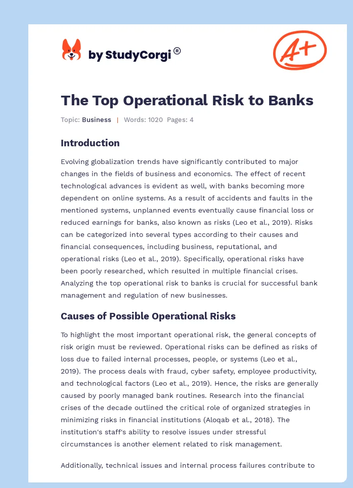 The Top Operational Risk to Banks. Page 1