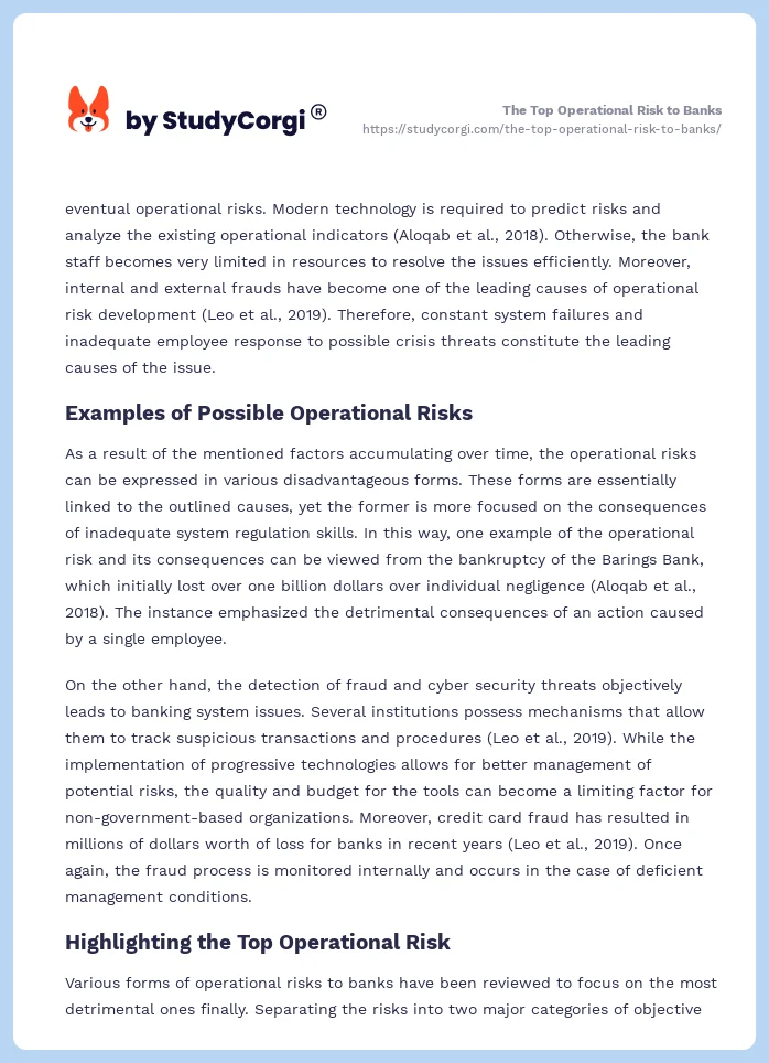 The Top Operational Risk to Banks. Page 2