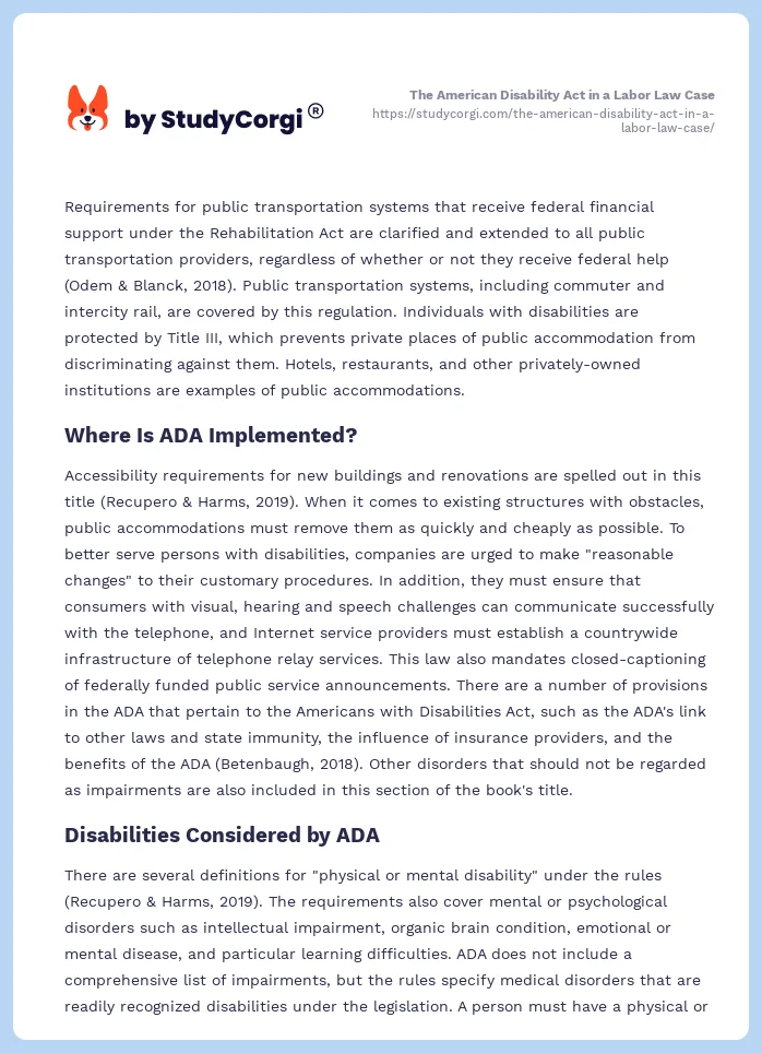 The American Disability Act in a Labor Law Case. Page 2