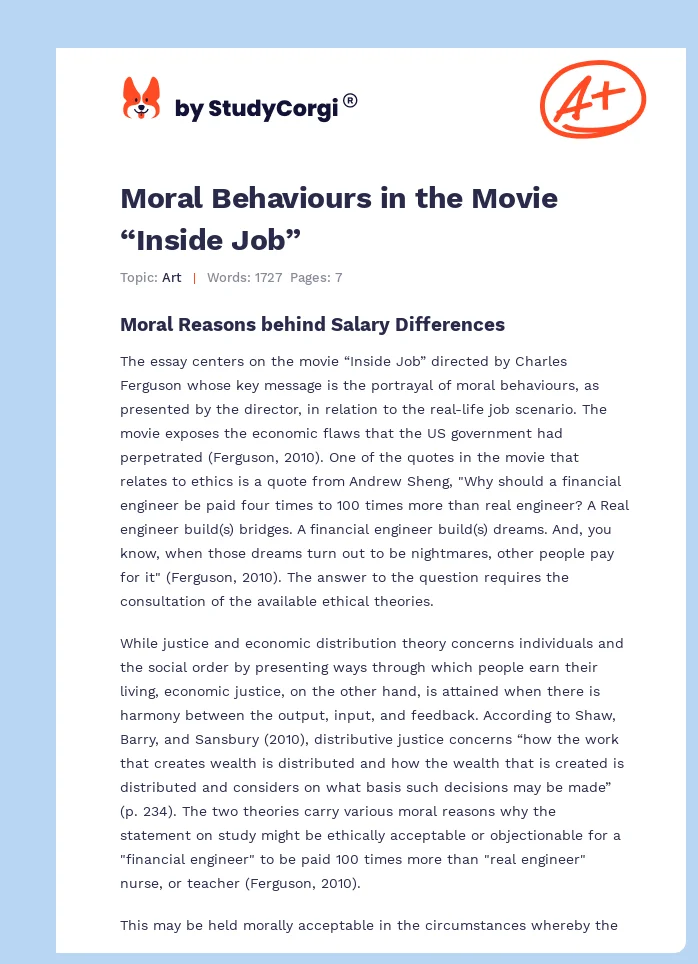 Moral Behaviours in the Movie “Inside Job”. Page 1