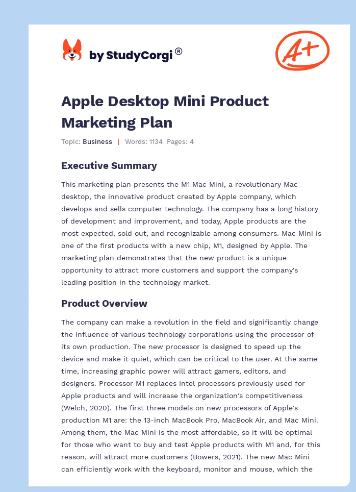 Apple Desktop Mini Product Marketing Plan. Page 1