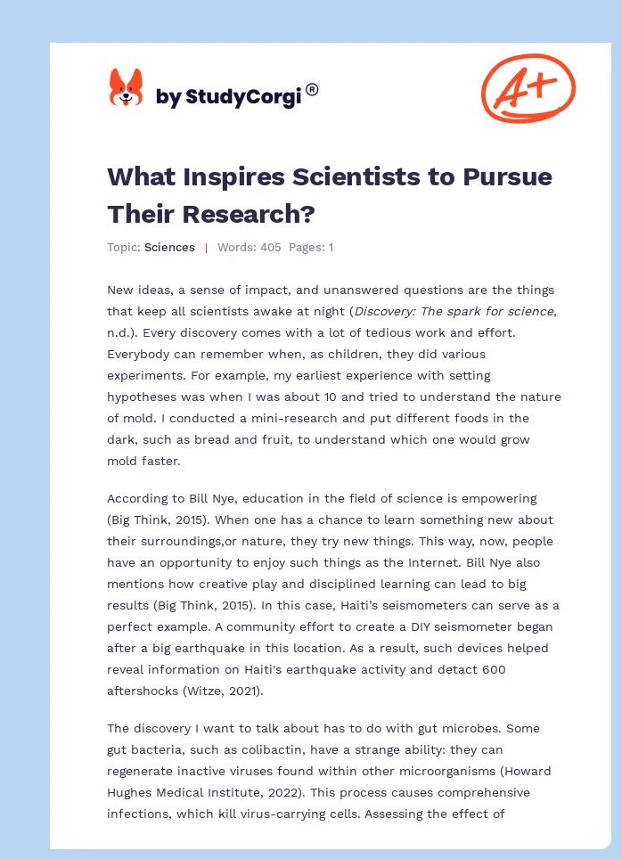 What Inspires Scientists to Pursue Their Research?. Page 1