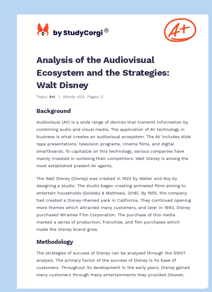 Analysis of the Audiovisual Ecosystem and the Strategies: Walt Disney. Page 1
