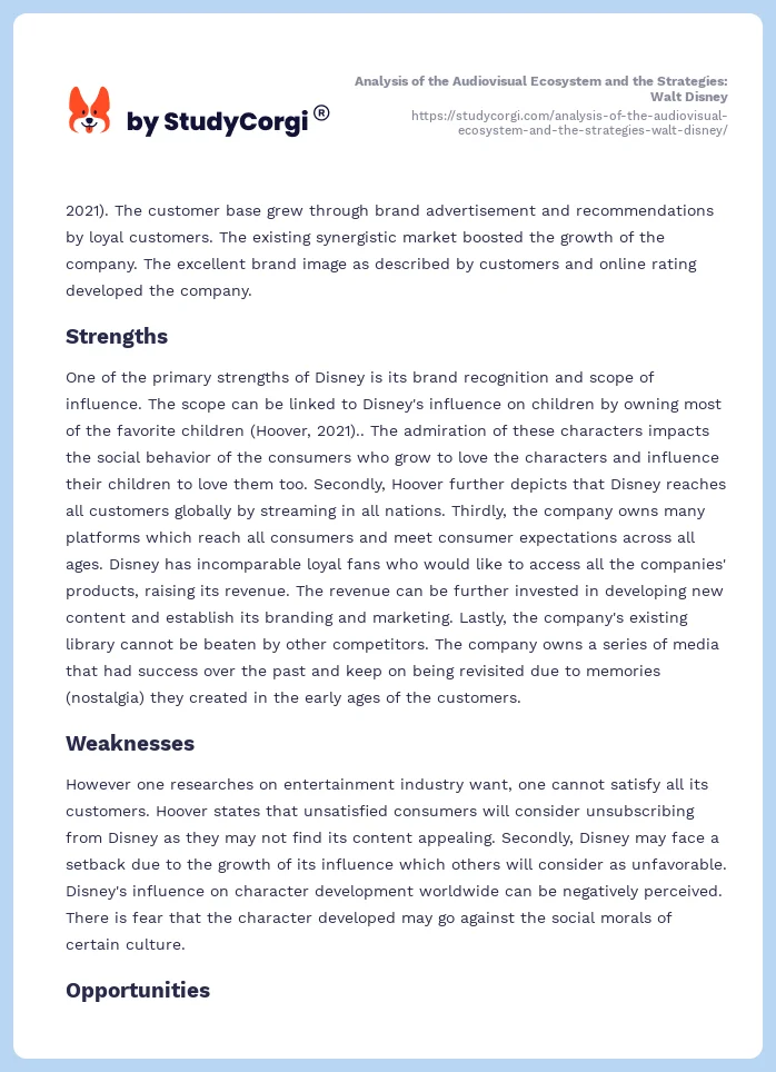 Analysis of the Audiovisual Ecosystem and the Strategies: Walt Disney. Page 2