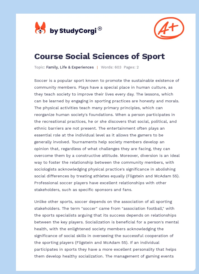 Course Social Sciences of Sport. Page 1