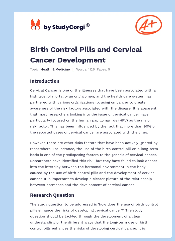 Birth Control Pills and Cervical Cancer Development. Page 1
