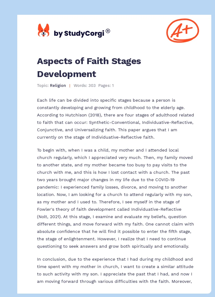 Aspects of Faith Stages Development. Page 1