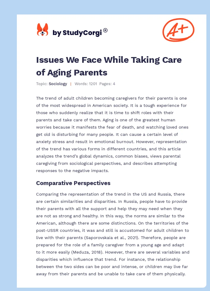 Issues We Face While Taking Care of Aging Parents. Page 1