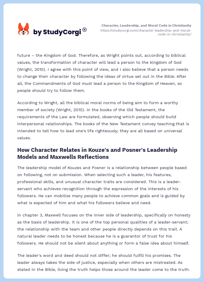Character, Leadership, and Moral Code in Christianity. Page 2