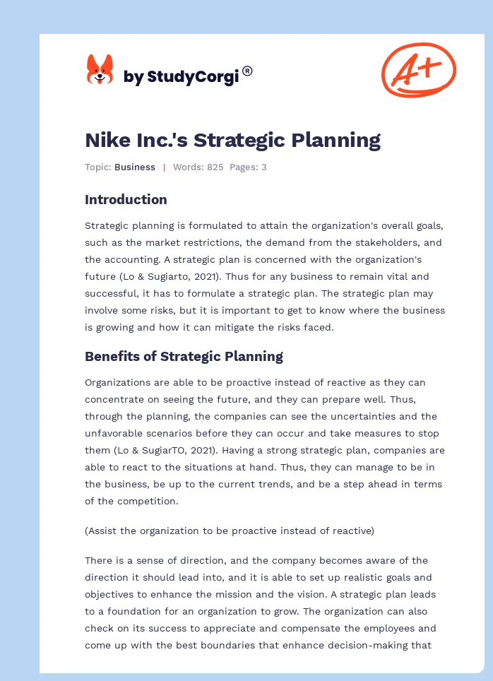 Nike Inc.'s Strategic Planning. Page 1