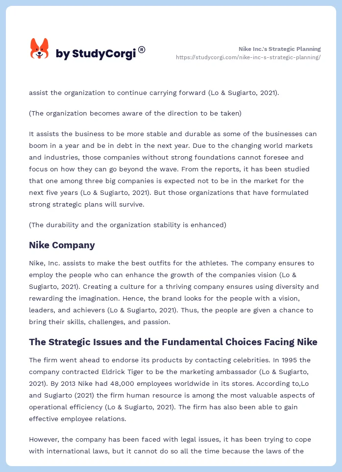 Nike Inc.'s Strategic Planning. Page 2