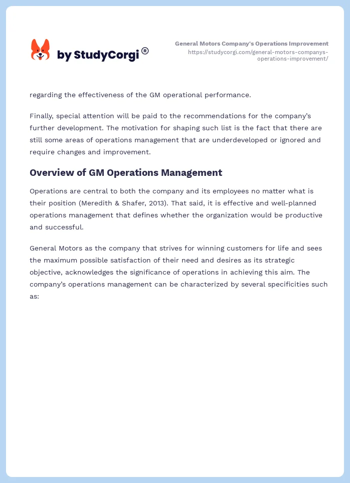 General Motors Company's Operations Improvement. Page 2