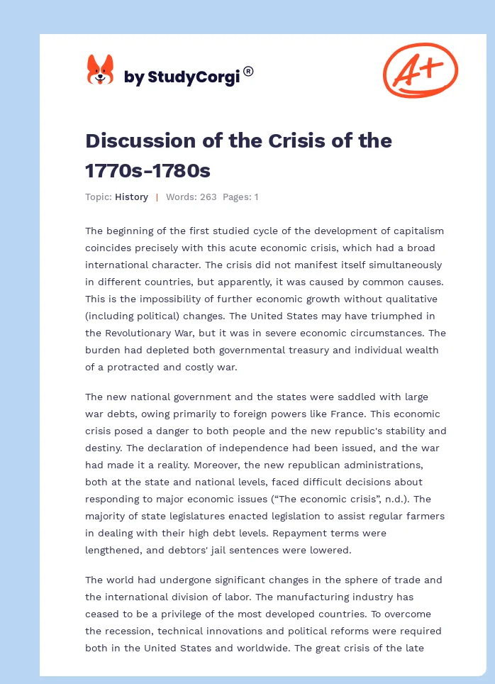 Discussion of the Crisis of the 1770s-1780s. Page 1