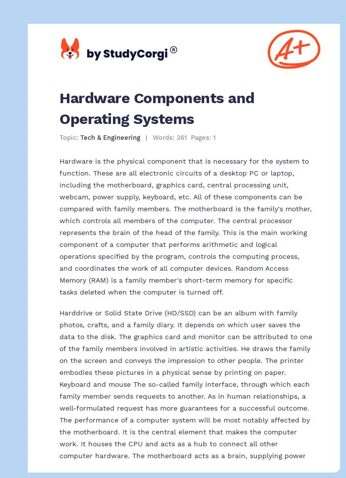 Hardware Components and Operating Systems. Page 1