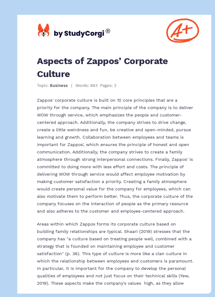 Aspects of Zappos’ Corporate Culture. Page 1