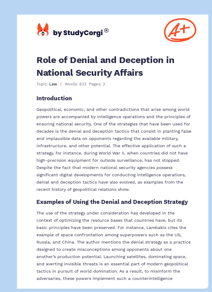 Role of Denial and Deception in National Security Affairs. Page 1