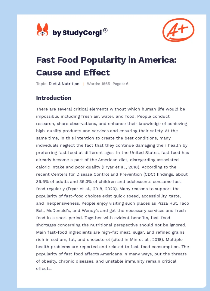 Fast Food Popularity in America: Cause and Effect. Page 1