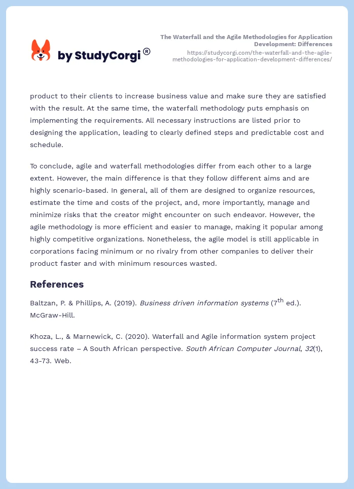 The Waterfall and the Agile Methodologies for Application Development: Differences. Page 2