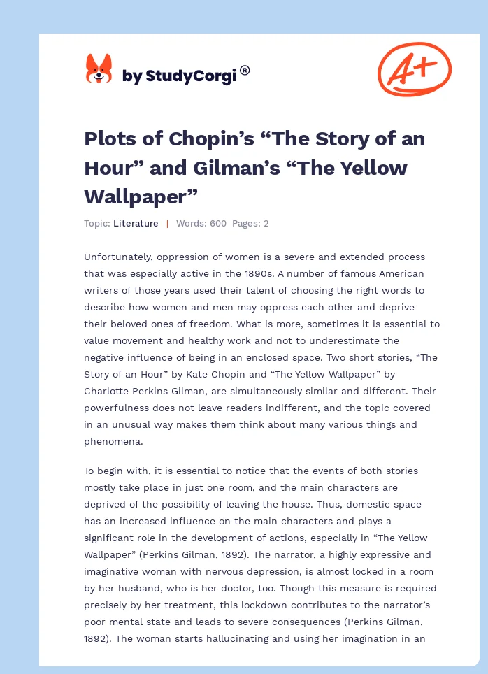 Plots of Chopin’s “The Story of an Hour” and Gilman’s “The Yellow Wallpaper”. Page 1