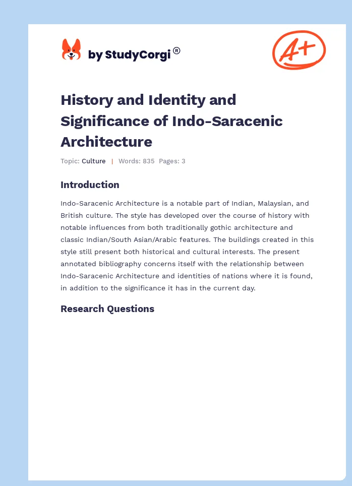 History and Identity and Significance of Indo-Saracenic Architecture. Page 1