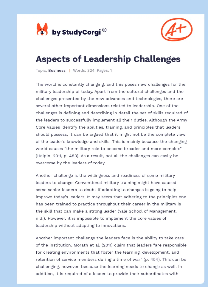 Aspects of Leadership Challenges. Page 1
