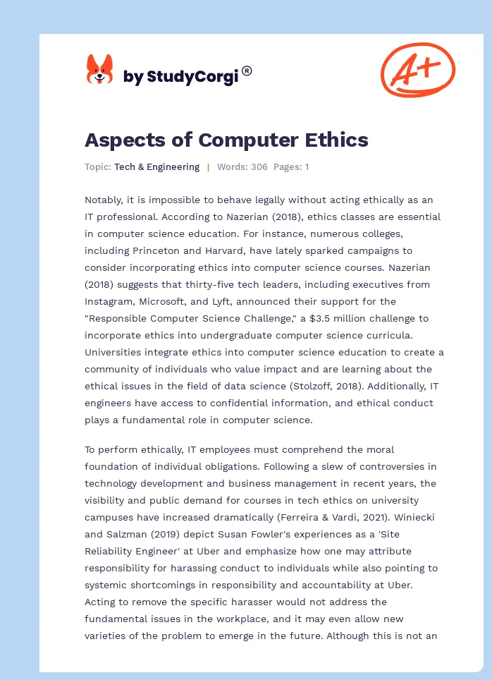 Aspects of Computer Ethics. Page 1
