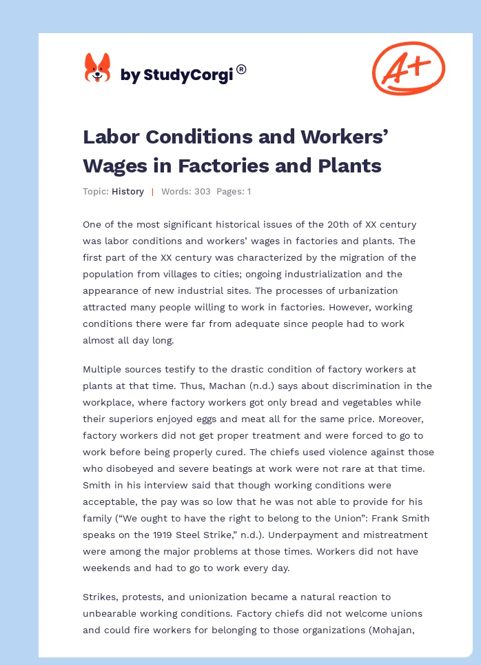 Labor Conditions and Workers’ Wages in Factories and Plants. Page 1