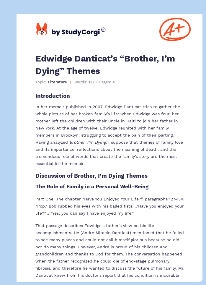 Edwidge Danticat’s “Brother, I’m Dying” Themes. Page 1