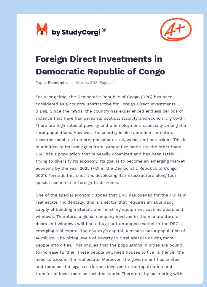 Foreign Direct Investments in Democratic Republic of Congo. Page 1