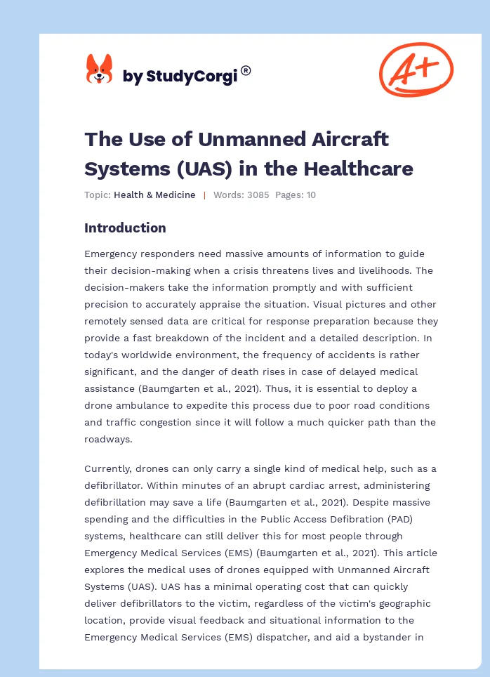 The Use of Unmanned Aircraft Systems (UAS) in the Healthcare. Page 1