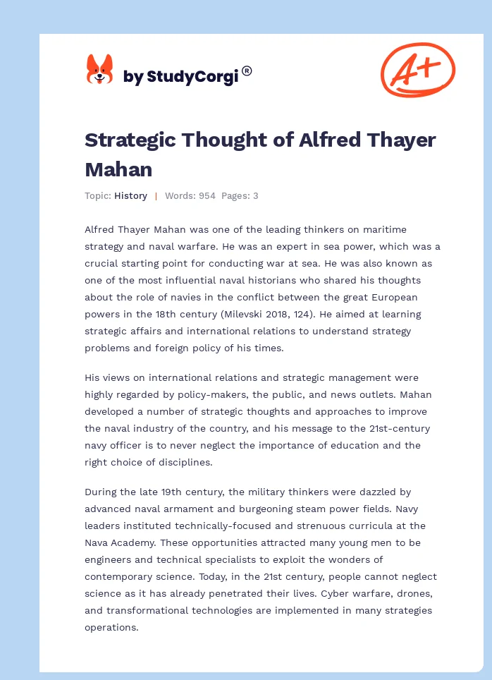 Strategic Thought of Alfred Thayer Mahan. Page 1