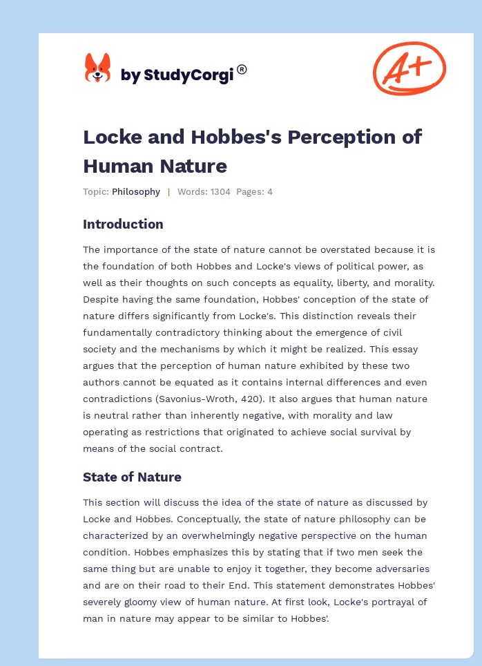 Locke and Hobbes's Perception of Human Nature. Page 1