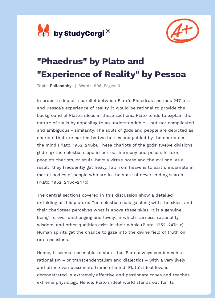 "Phaedrus" by Plato and "Experience of Reality" by Pessoa. Page 1
