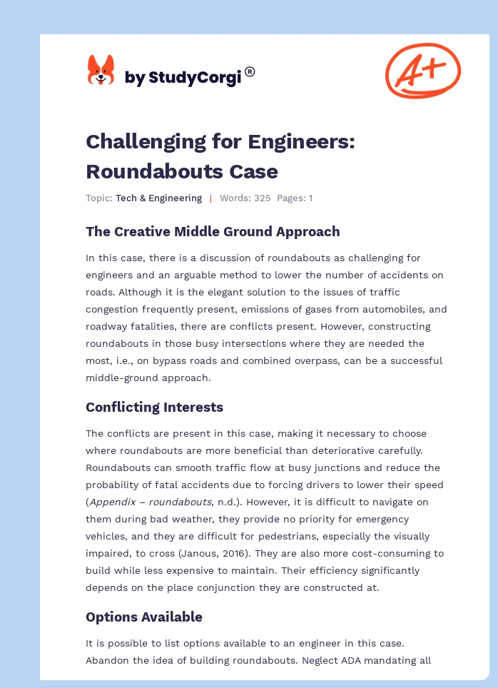 Challenging for Engineers: Roundabouts Case. Page 1