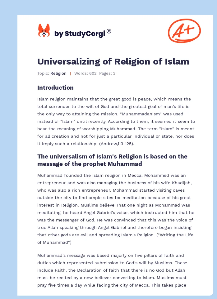 Universalizing of Religion of Islam. Page 1