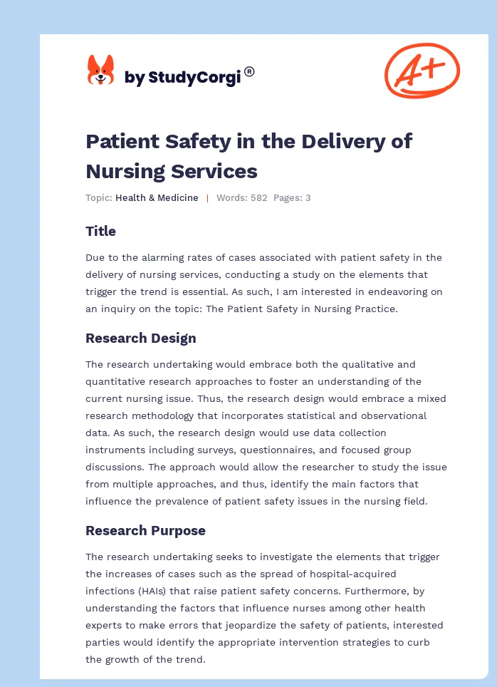 Patient Safety in the Delivery of Nursing Services. Page 1