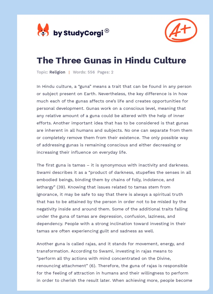 The Three Gunas in Hindu Culture. Page 1
