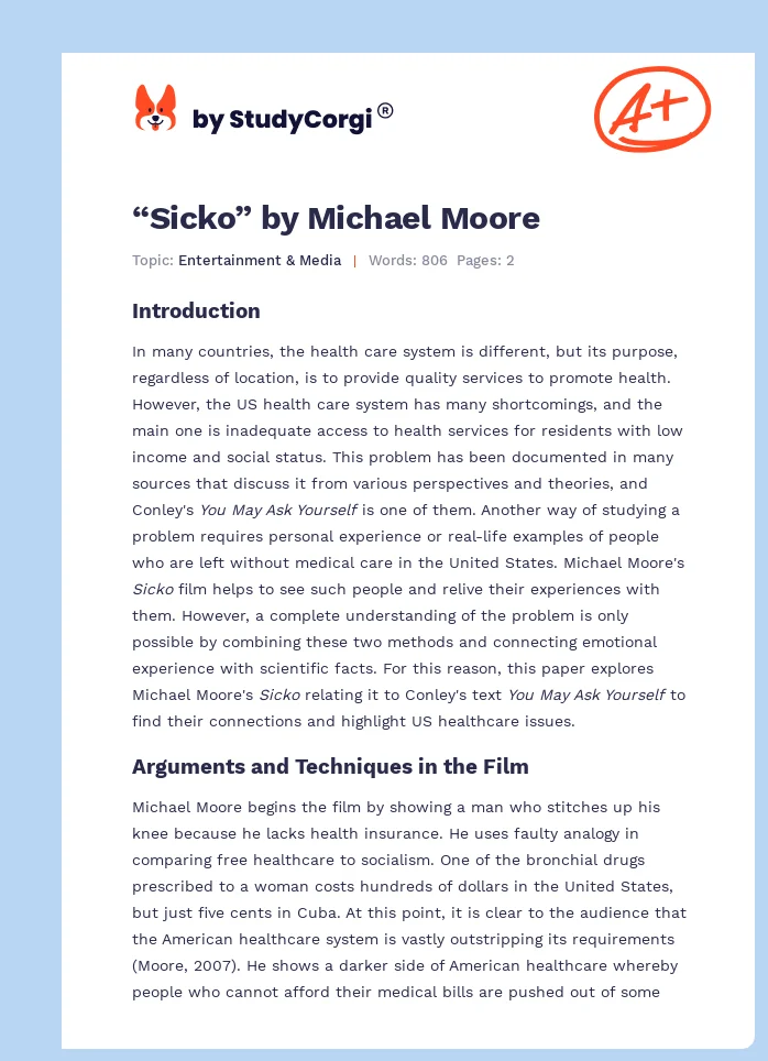 “Sicko” by Michael Moore. Page 1