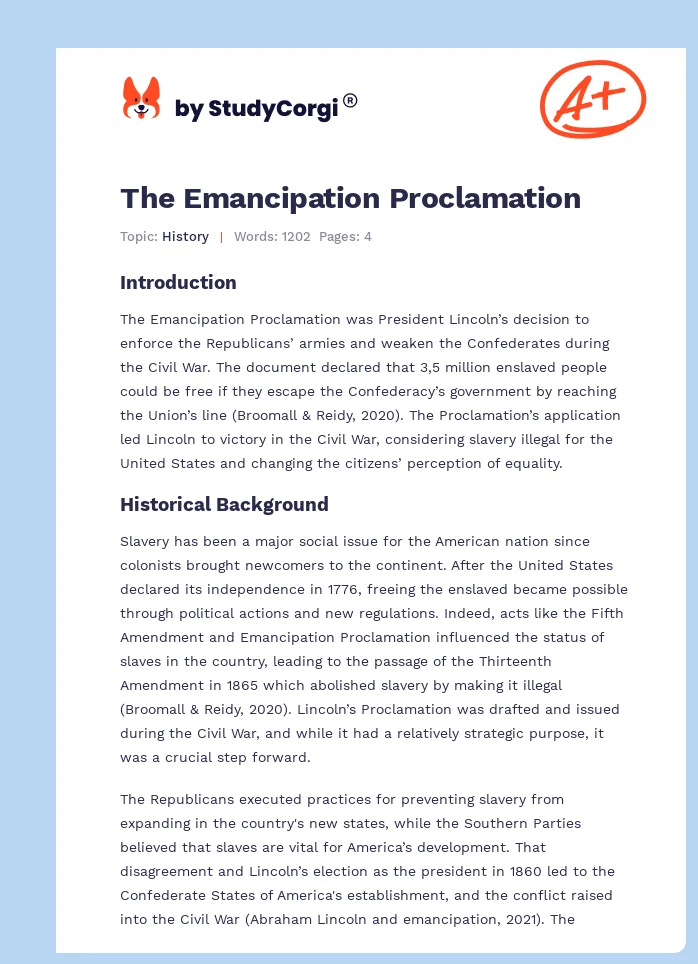 emancipation proclamation student essay