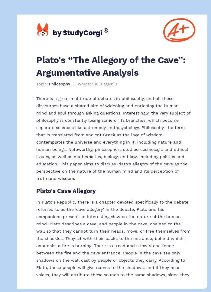 Plato's “The Allegory of the Cave”: Argumentative Analysis. Page 1