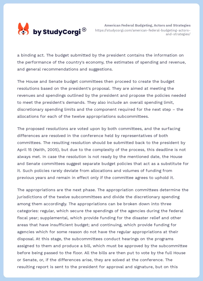 American Federal Budgeting, Actors and Strategies. Page 2