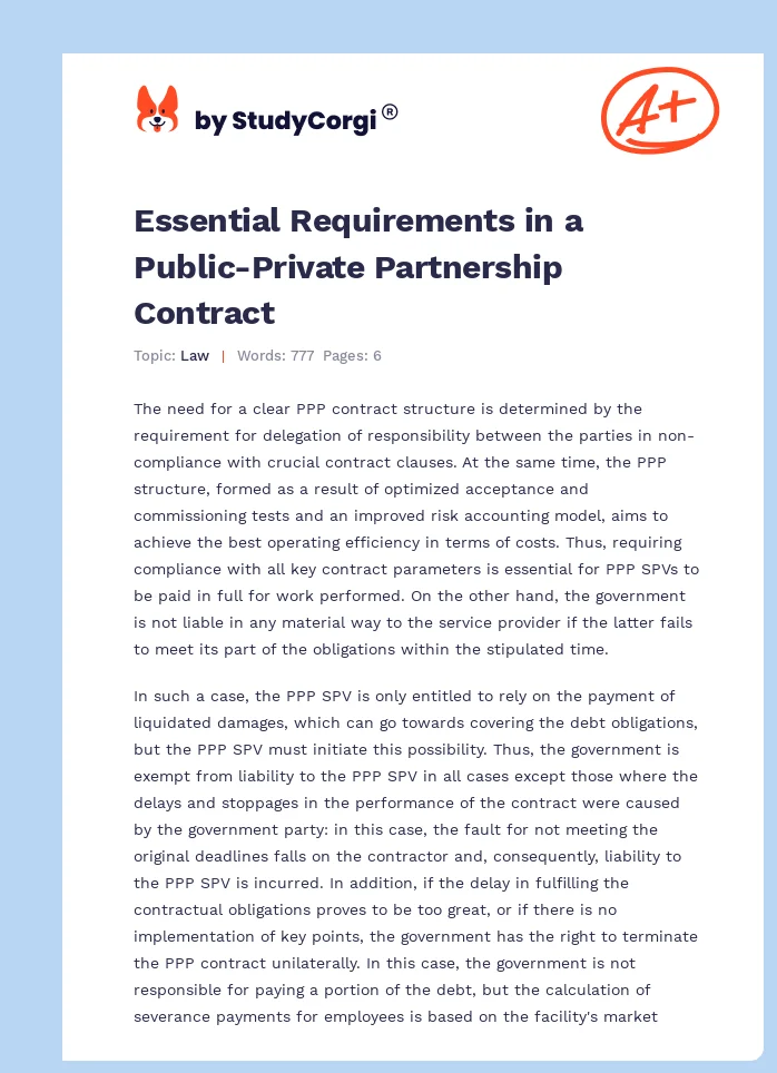 Essential Requirements in a Public-Private Partnership Contract. Page 1