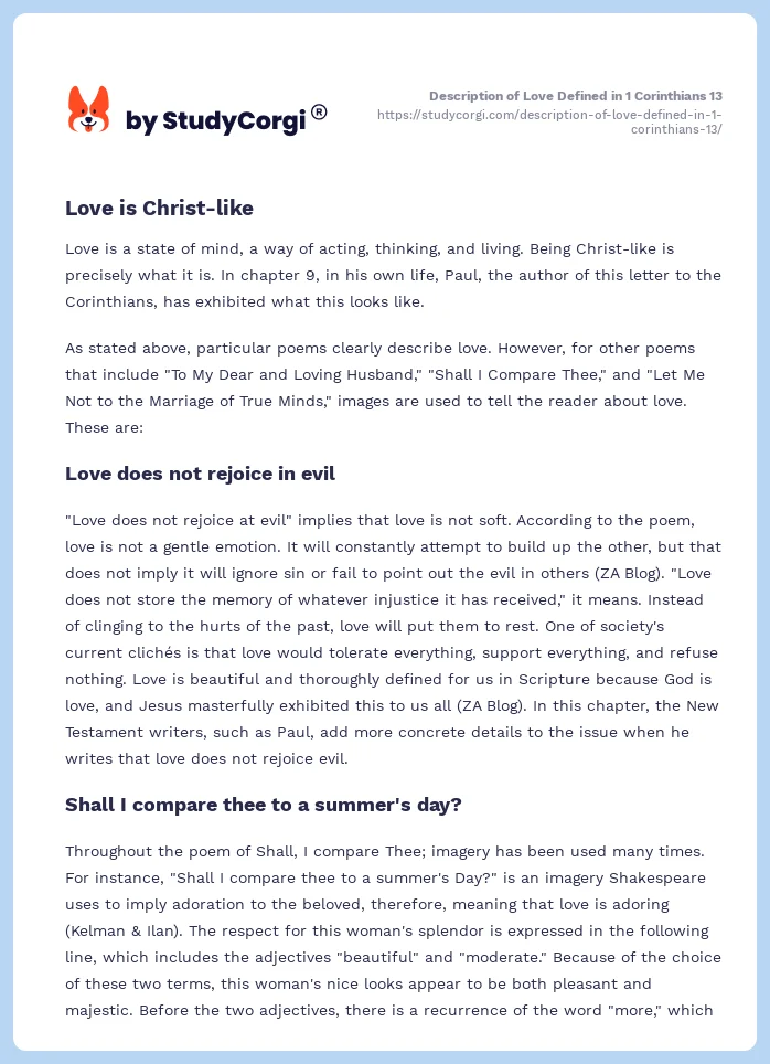Description of Love Defined in 1 Corinthians 13. Page 2
